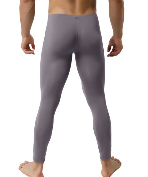 Mens Smooth Bulge Pouch Long Johns Tight Fit Pants Basic Underpants