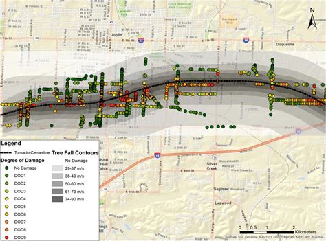 Locations Of Damaged Structures In Joplin Missouri Assessed By