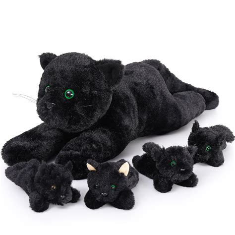 MaoGoLan 5Pcs Black Cat Plush with 4 Babies inside 20" Big Black Cat ...