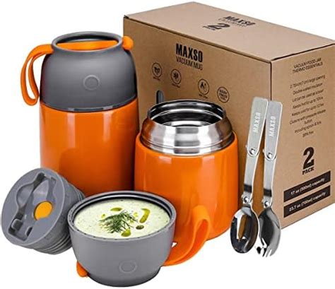MAXSO 2 Pack Vacuum Insulated Food Jar Hot Food Containers For Lunch School Soup Thermos For