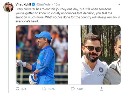 I Tip My Hat To You Virat Kohli Pens Emotional Note For Ms Dhoni