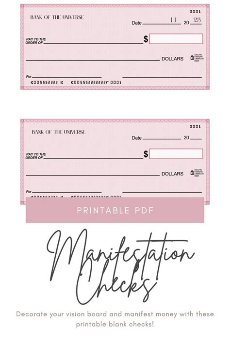 Manifestation Check Vision Board Checks Vision Board Printables