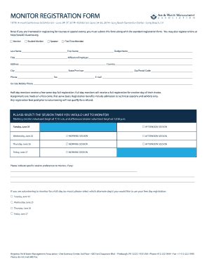 Fillable Online Ace2014 Awma Monitor Registration Form AWMA Annual