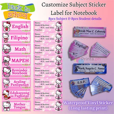 Pairs Customized Sticker Subject Label For Notebook With Name Shopee