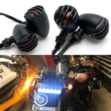 4X Motorcycle Black Bullet Turn Signal Amber Blinker Indicator Light