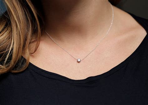 Silver Solitaire Necklace Cz Diamond Necklace Simple By Minimalvs