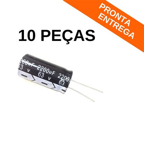 Kit 10 Peças Capacitor Eletrolítico 2200uf 2200mf 63v 105º 18x40 Capacitores Achei