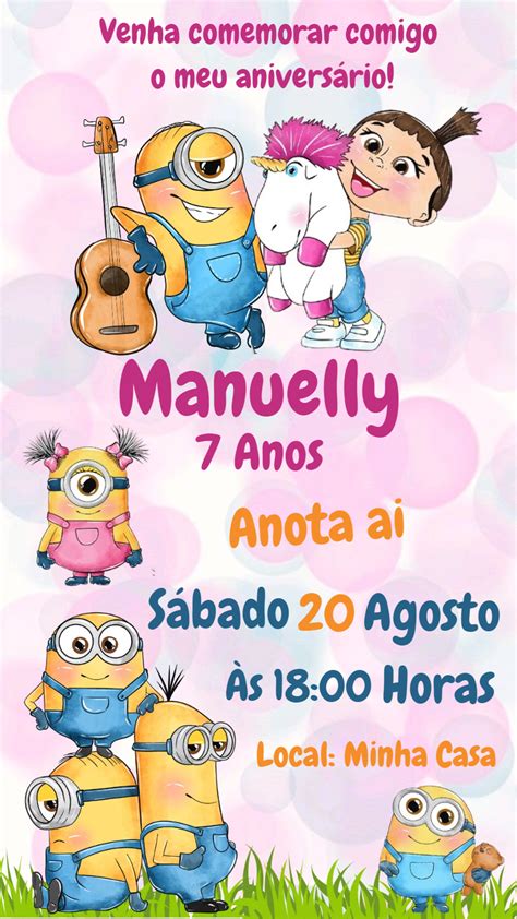 Convite Anivers Rio Minions Aquarela Edite Gr Tis Nosso Editor Online