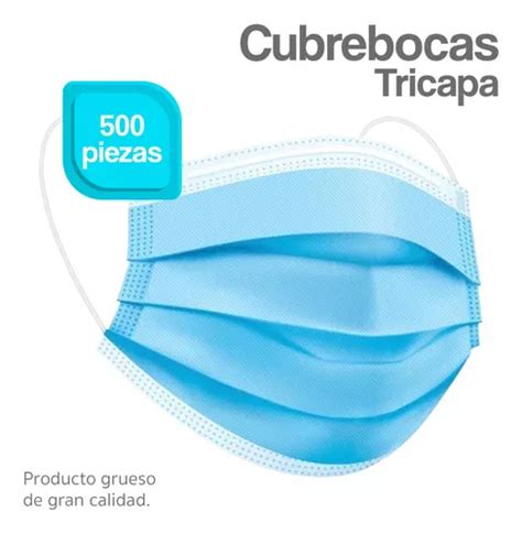 Cubrebocas Tapabocas Tricapa Termosellado Plisado Pzs Color Azul