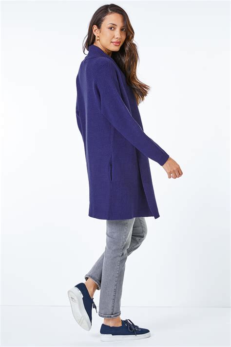 Ribbed Longline Cardigan In Midnight Blue Roman Originals Uk