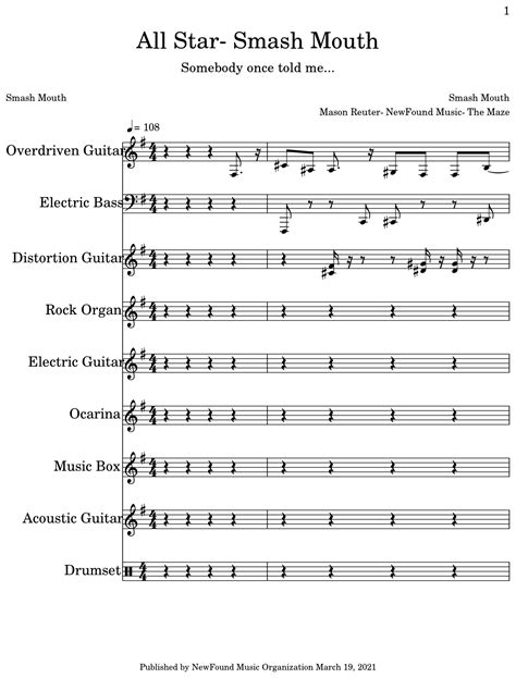 All Star Smash Mouth Sheet Music For Distortion Guitar Electric