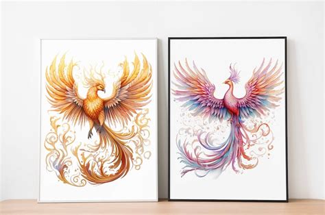 Magical Phoenix Watercolor PNG Set Mythical Phoenix 30 Clipart Bundle