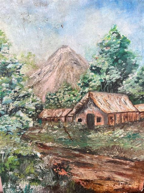 Bahay Kubo Oil Painting On Canvas Size 18x15 Collectible Item