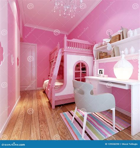 3d Render of Pink Color Bedroom Stock Illustration - Illustration of ...