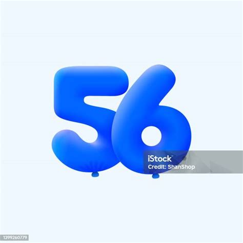 Blue 3d Number 56 Balloon Realistic 3d Helium Blue Balloons Stock