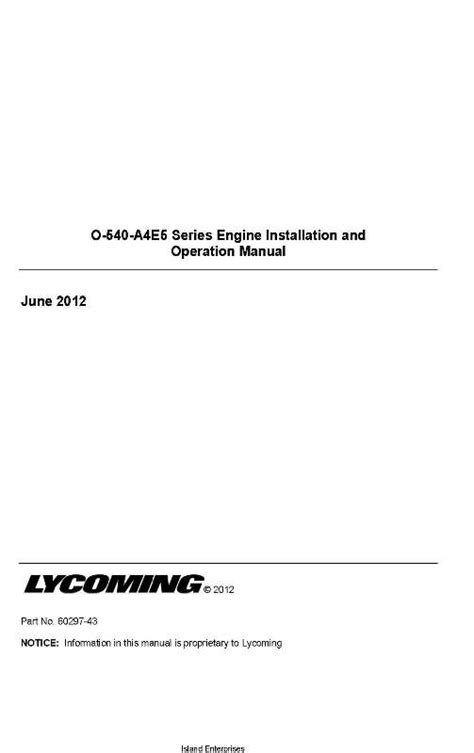 Lycoming O-540-A4E5 Series Engine Installation and Operation Manual ...