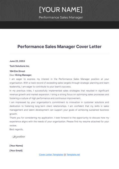 Free Performance Sales Manager Cover Letter Template Edit Online