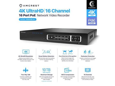 Amcrest 4K NV4416E AI 16CH AI NVR 16 Port PoE Smart NVR Facial