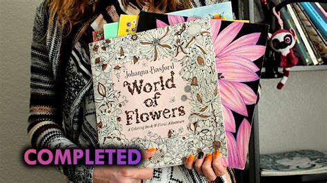 COMPLETED WORLD OF FLOWERS Coloring Book By Johanna Basford Flip