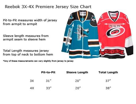 Nhl 3x 4x Jerseys Size Chart