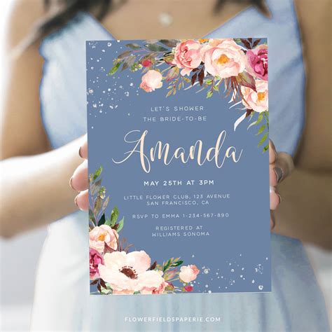 Boho Bridal Shower Invitation Dusty Blue And Blush Diy Bridal Etsy Boho Bridal Shower