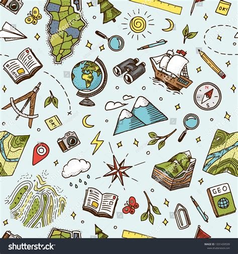 Geography Symbols Seamless Pattern Equipments Web Stock Vector (Royalty ...