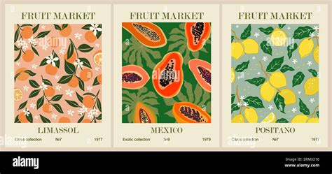 Set Of Abstract Fruit Market Retro Posters Vector Stock Vector Image And Art Alamy