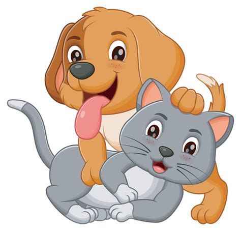 Cute Cat And Dog Cartoon Playing Together. Animal Nature Icon Concept ...