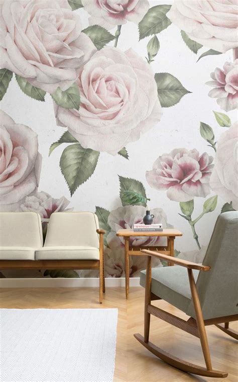 Pink Red Roses Vintage Floral Wallpaper Mural Hovia Large Print