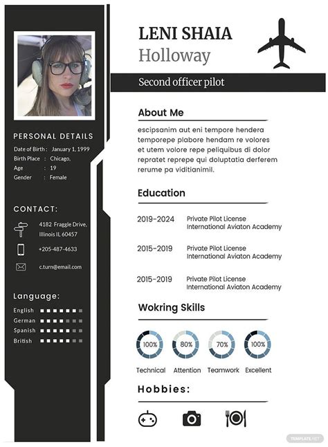 Pilot Cv Template Word Apple Pages Psd Publisher Template Net