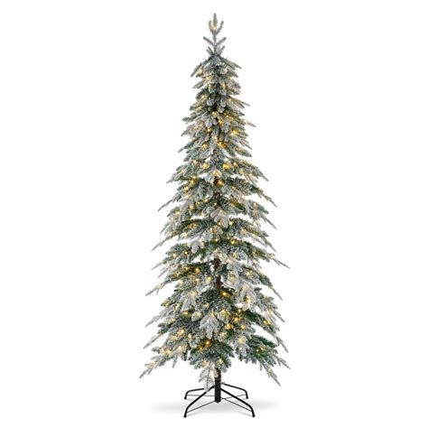 Glitzhome 7 5ft Pre Lit Flock Pencil Spruce Artificial Christmas Tree