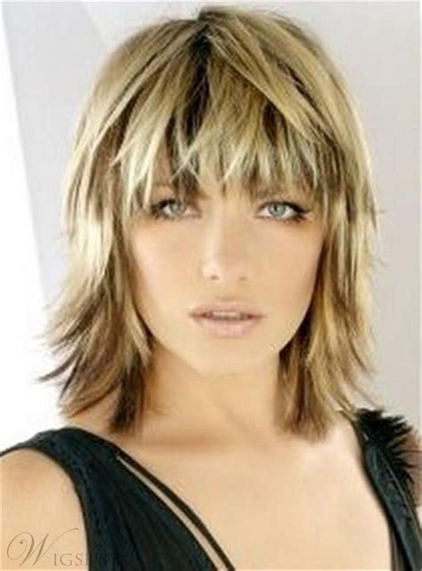 Bangs Layered Blonde Haircut Straight Synthetic Hair Capless Wig 12