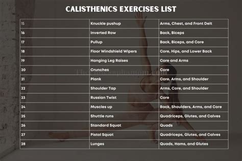 Calisthenics Exercises List For Each Muscle Group W Pdf