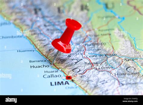 Huacho, Peru pin on map Stock Photo - Alamy