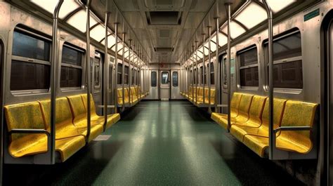 Premium AI Image | Interior of a train with yellow seats and green ...