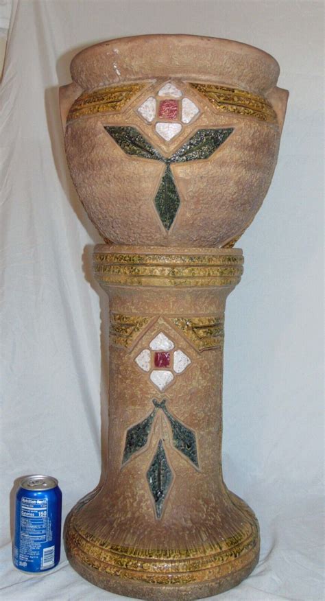 Roseville Arts Craft Pottery Jardiniere Pedestal Tan Mostique Planter