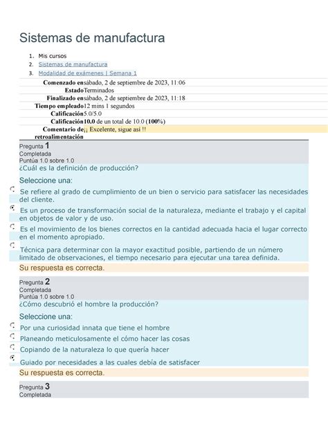 Sistemas De Manufactura Modalidad Examen Semana Cal Sistemas