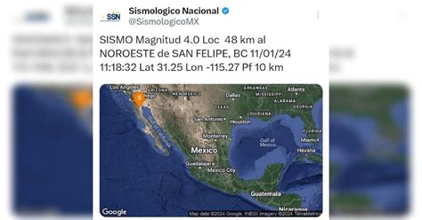 Reporta Protección Civil Baja California sismo magnitud 4 0 en San