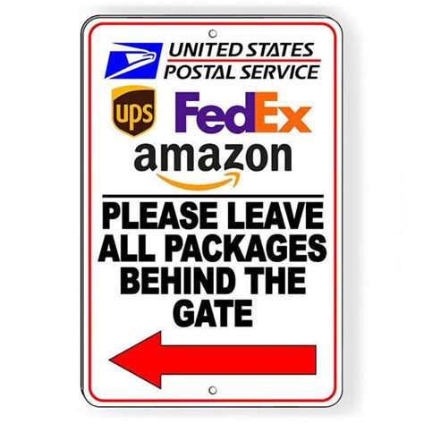 Please Leave All Packages Behind The Gate Arrow Left Metal Sign Etsy