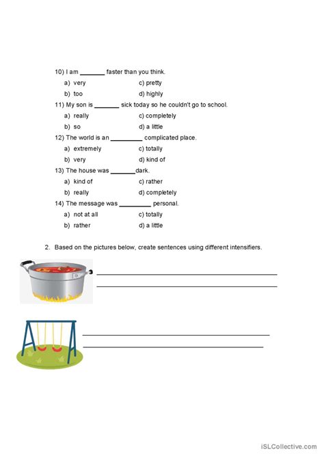 Intensifiers exercises: English ESL worksheets pdf & doc