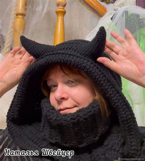 Капюшон женский с рогами и снудом черный купить в интернет-магазине ...
