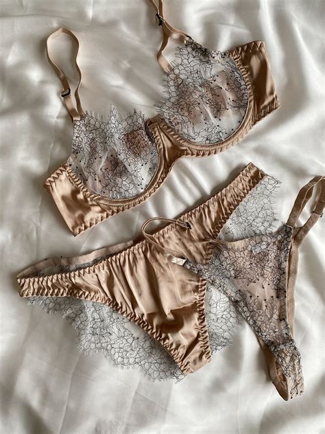 Satin Lace Lingerie Set See Through Lingerie Sexy Etsy