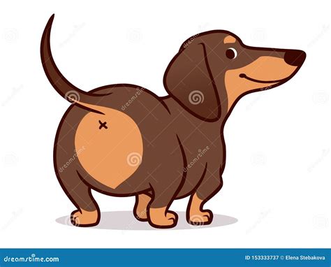 Cute Wiener Sausage Dog Cartoon Illustration Isolated on White. Simple ...