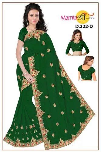 Embroidered Party Wear Hand Work Vichitra Silk Saree M With Blouse