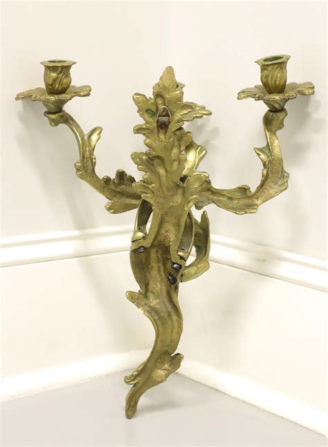 Antique 1920 S Solid Brass Rococo Style Candle Wall Sconce For Sale At