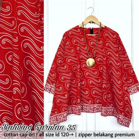 Jual Blouse Batik Batwing Centini Garutan Spesial Kemerdekaan Merah