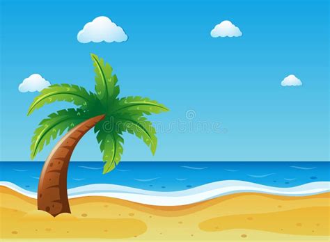 Ocean Scene With Coconut Tree On Beach Stock Vector Illustration Of