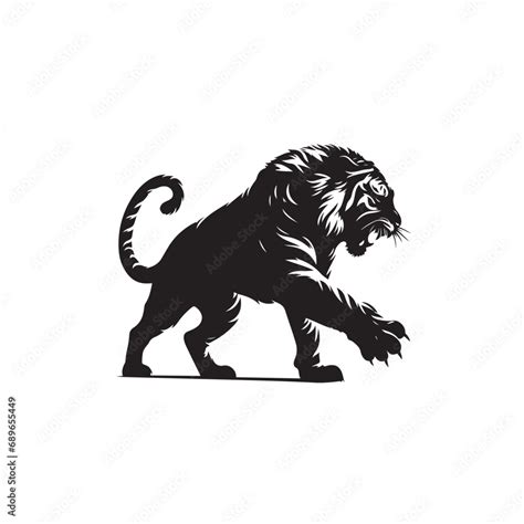 Tiger Silhouette: Aggressive Jungle Cat in Striking Attack Pose Vector Black Vector Tiger ...