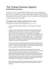 Truman Doctrine Analysis - The Truman Doctrine Speech BACKGROUND ...