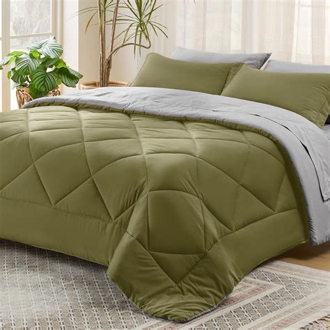 Bedsure Olive Green California King Size Comforter Set 7 Pieces